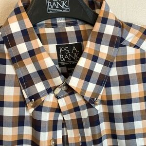Jos. A. Bank Men's Brown and Blue Checkered Shirt